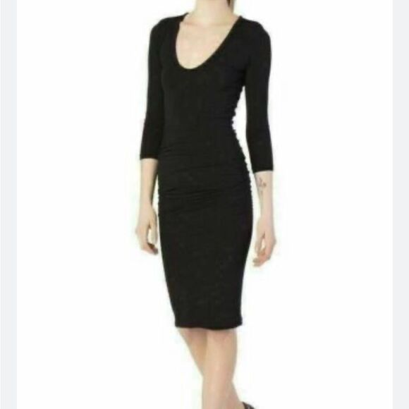 James Perse Dresses & Skirts - James Perse Ruched Long Sleeve Midi Dress